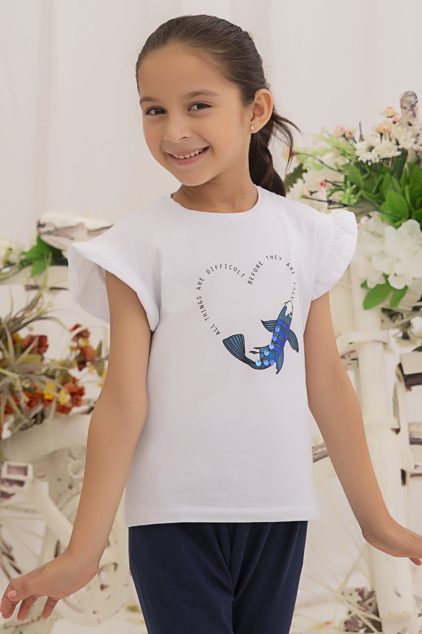 White Heart Print Girls T-Shirt From Diners