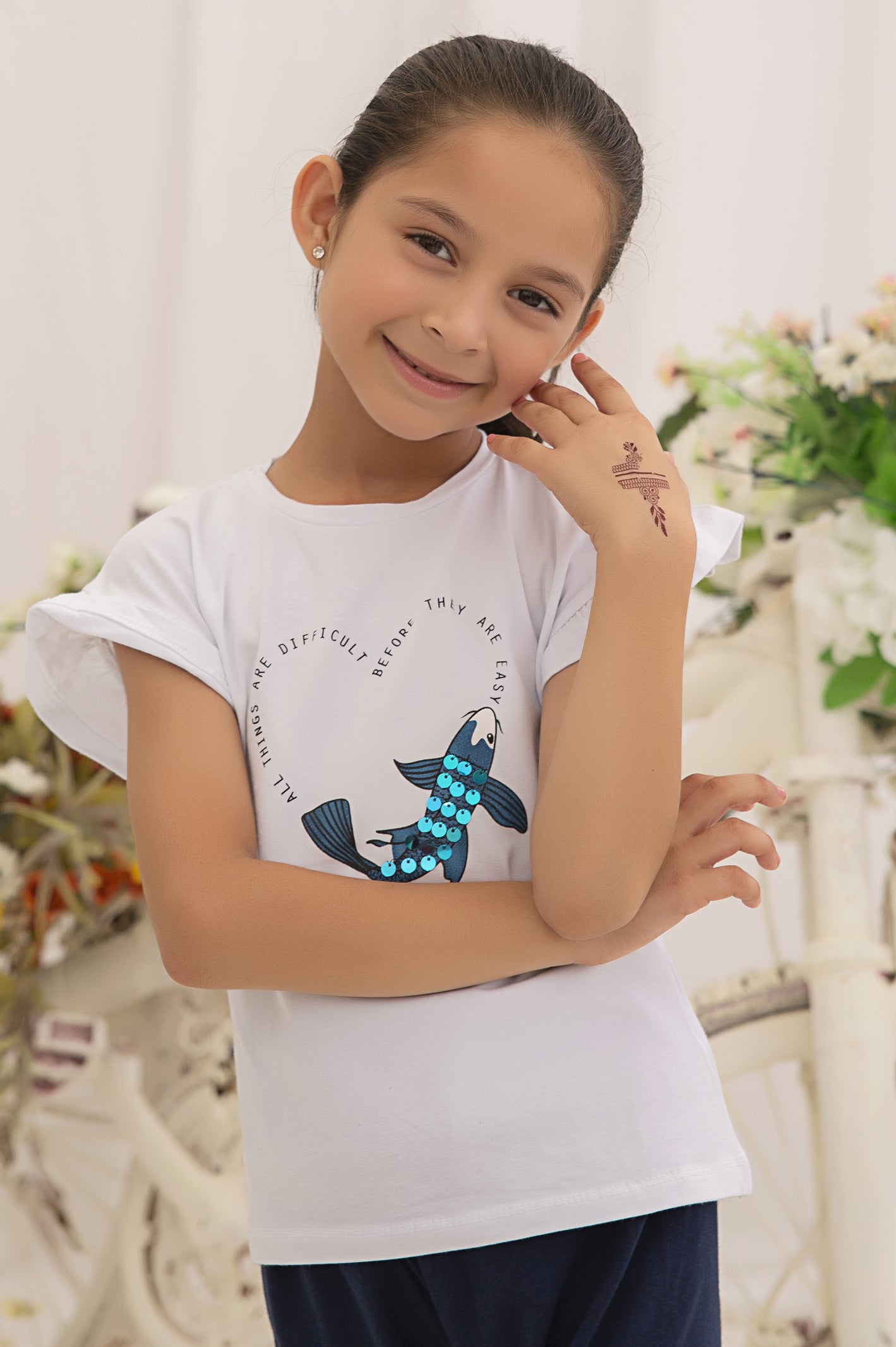 White Heart Print Girls T-Shirt From Diners