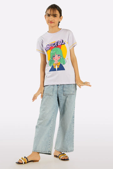 Lilac Graphic Print Girls T-Shirt