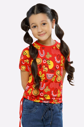 Red Graphic Printed Girls T-Shirt