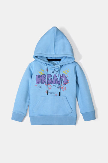 Ice Blue Graphic Print Girls Hoodie