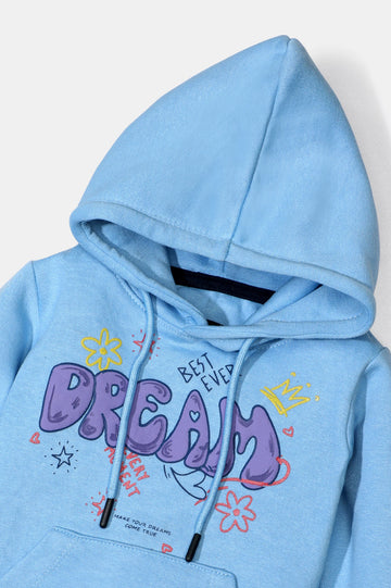 Ice Blue Graphic Print Girls Hoodie
