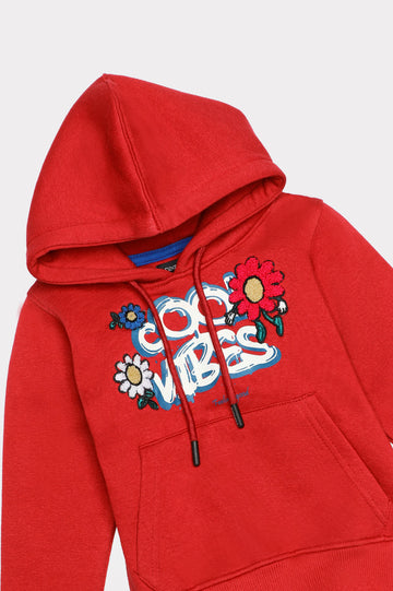 Maroon Embroidered Girls Hoodie