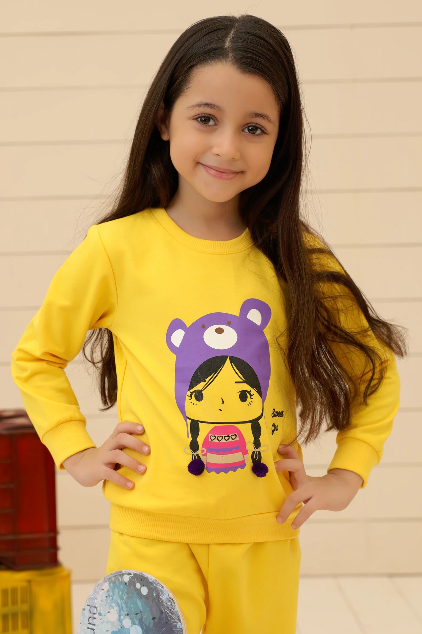 Yellow Girls Sweatshirt with Trouser From Diners