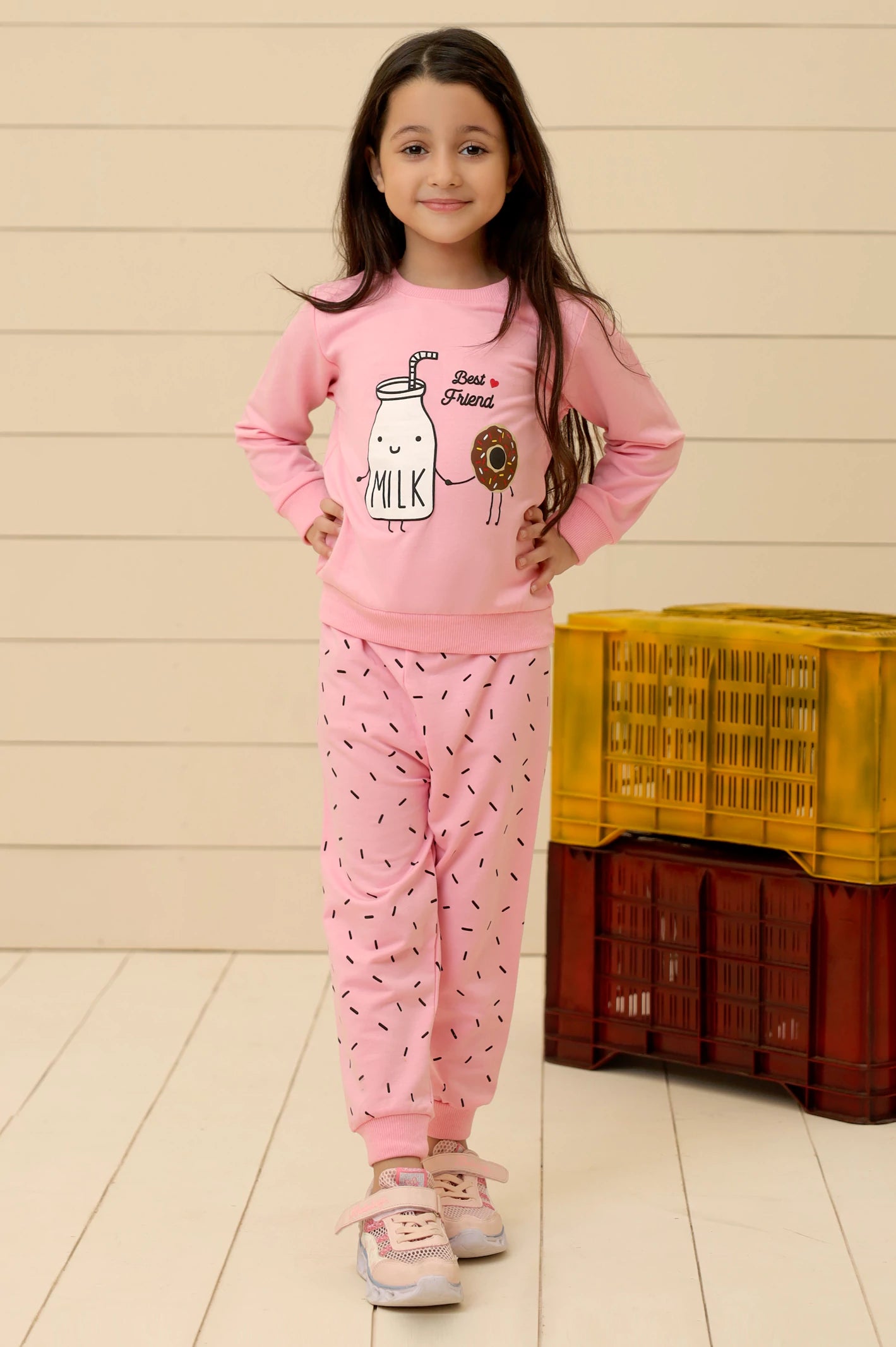 Pink Girls Sweatshirt with Trouser From Diners