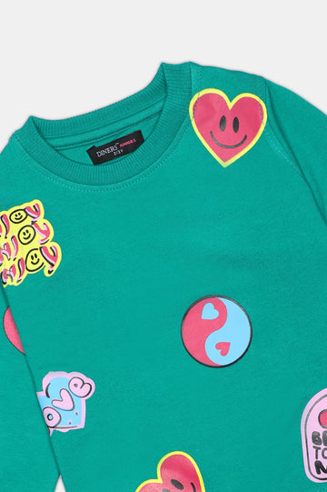Graphic Print Girls Sweatshirt With Trouser