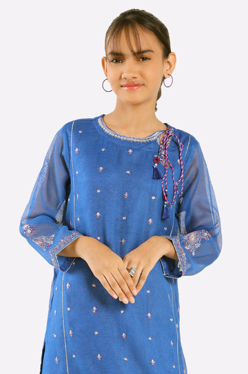 Blue Embroidered Girls 2PC