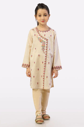 Beige Embroidered Girls Kurti