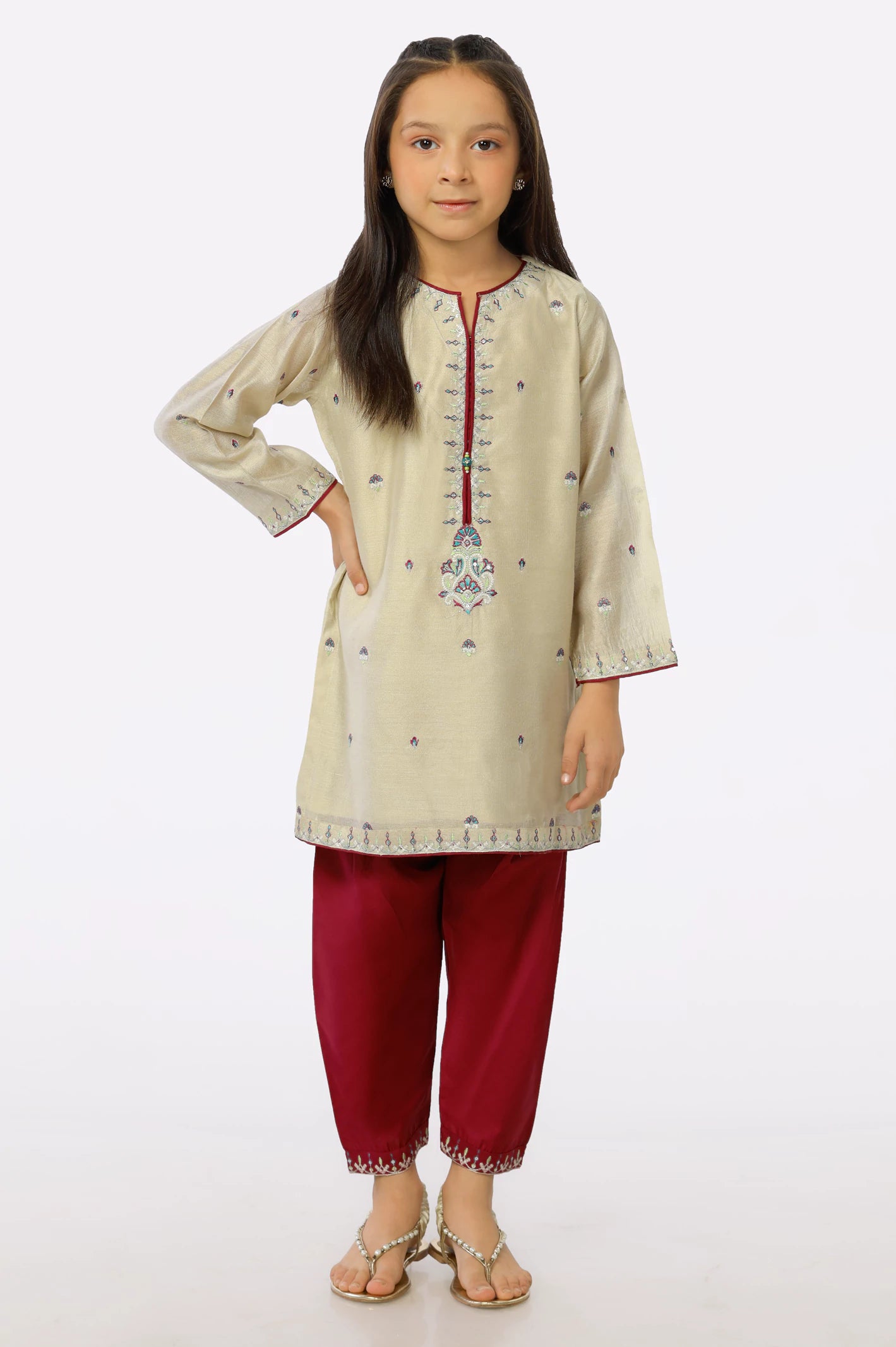 Cream Khaddi Net Embroidered Girls 2PC Suit From Diners