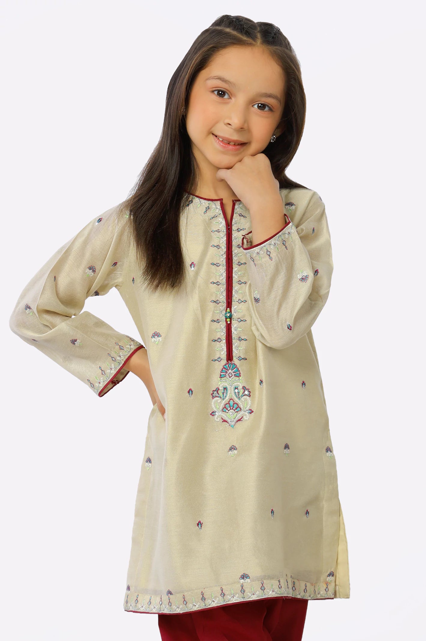 Cream Khaddi Net Embroidered Girls 2PC Suit From Diners