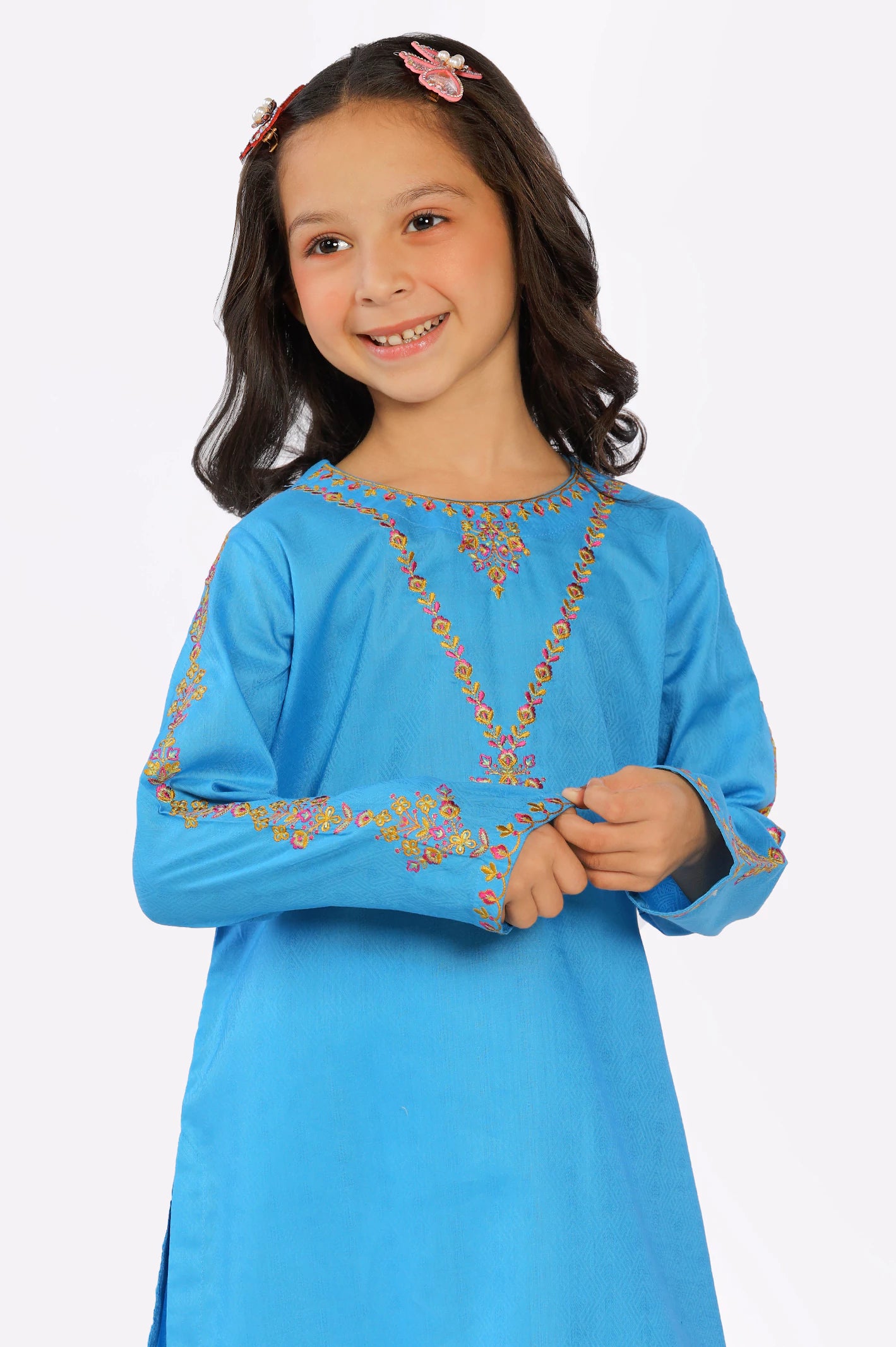Light Blue Embroidered Girls 2PC Suit From Diners