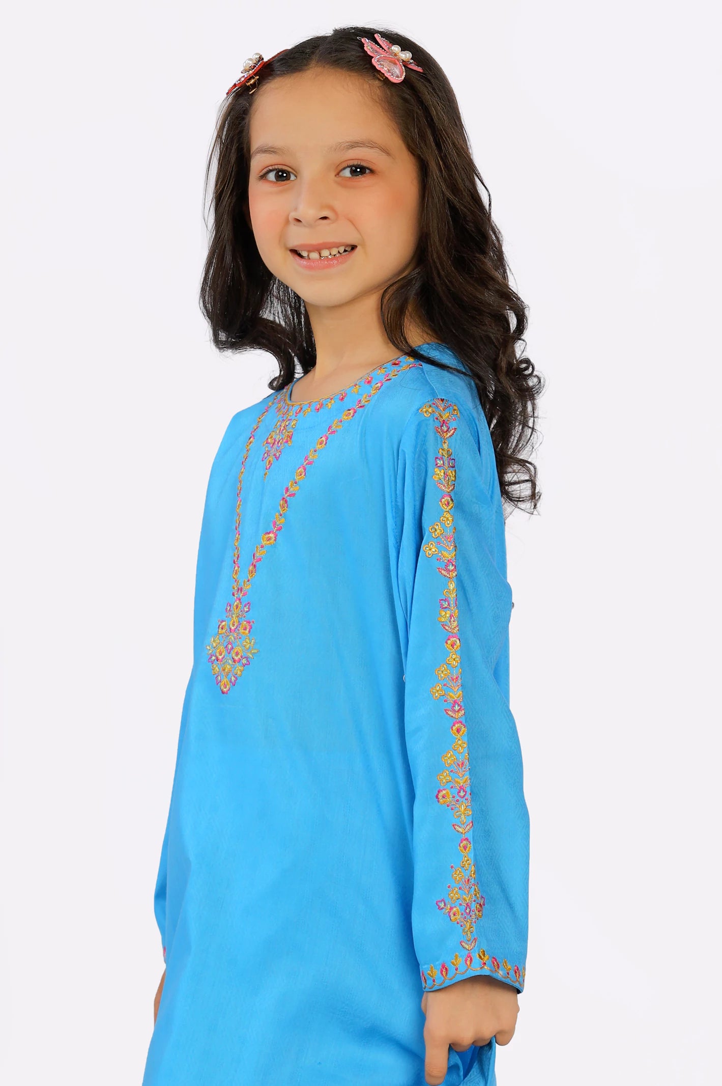 Light Blue Embroidered Girls 2PC Suit From Diners