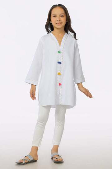 White Chambray Dyed Girls Kurti