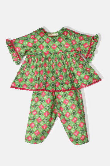 Green Printed Infant 2PC