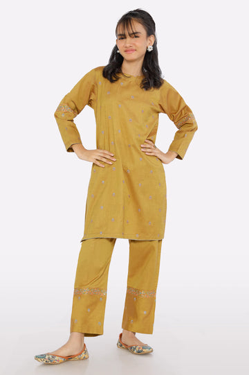 Mustard Embroidered Girls 2PC