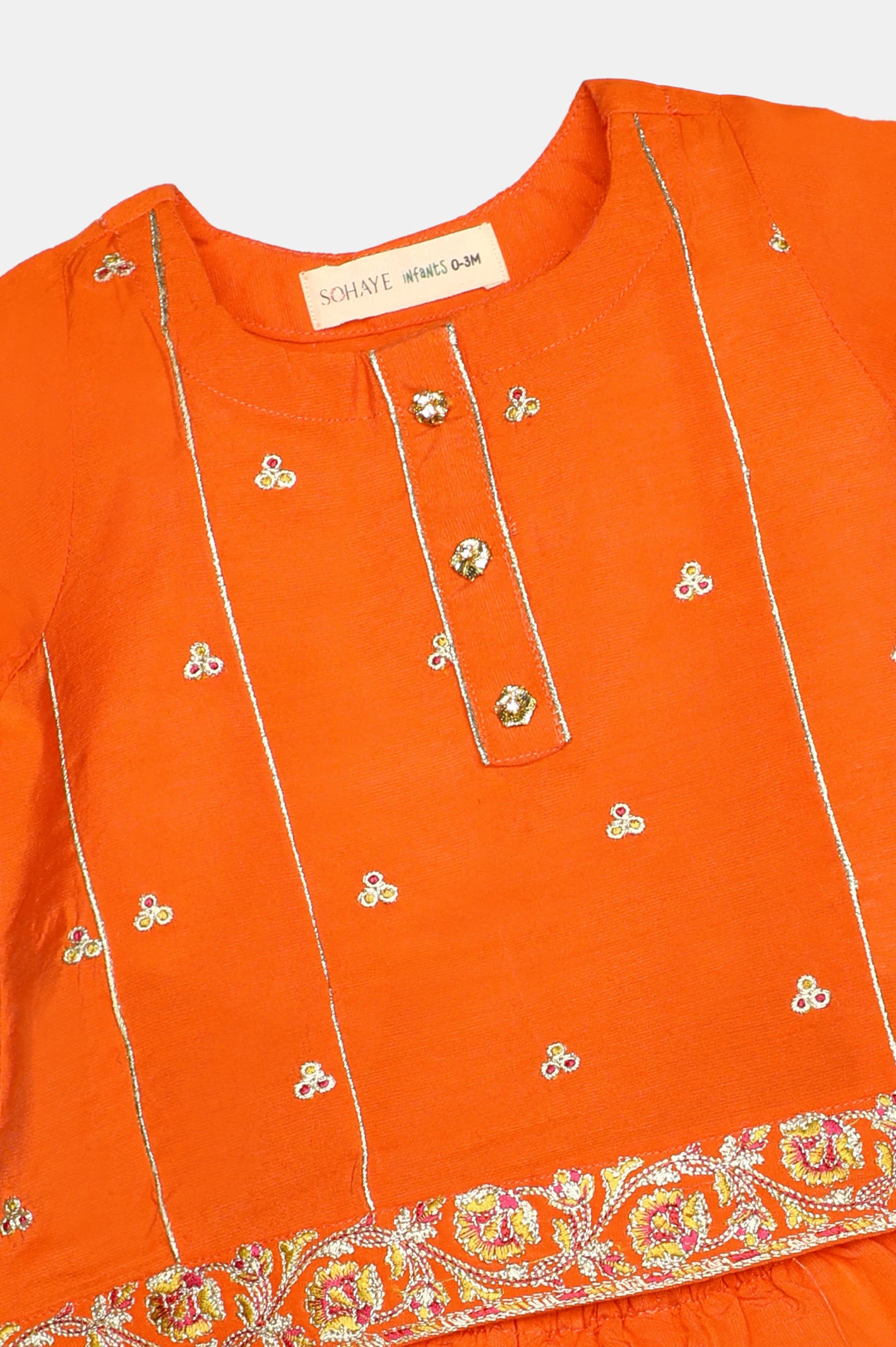 Orange Embroidered Infant 2PC From Diners