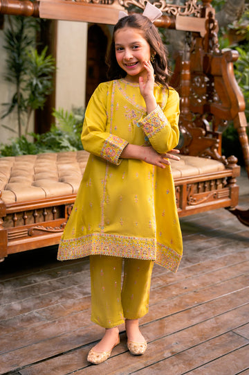 Yellow Embroidered Girls 2PC
