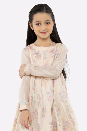 Beige Block Printed Girls Kurti