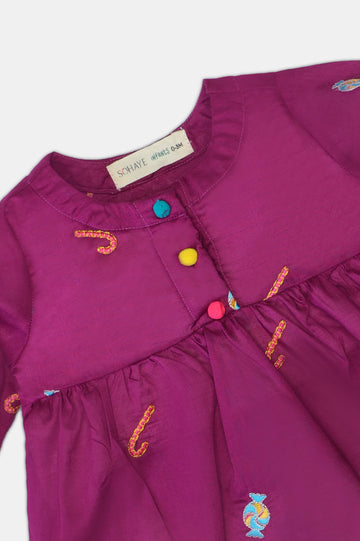 Purple Embroidered Infant Kurti