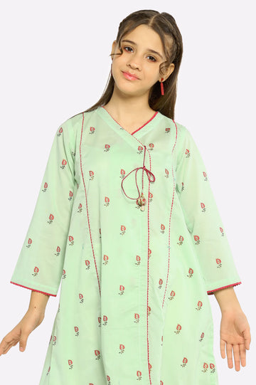Light Green Printed Girls Kurti