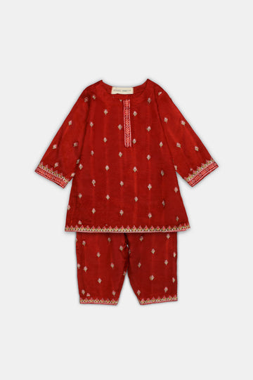 Red Embroidered Infant 2PC
