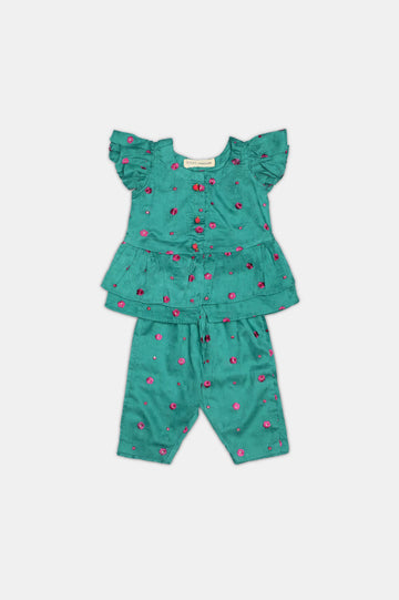 Green Embroidered Infant 2PC