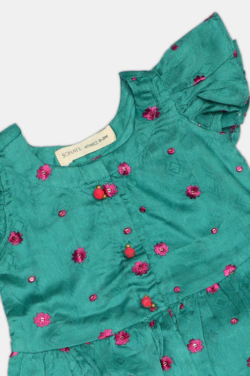 Embroidered Jacquard-Green Infant 2PC