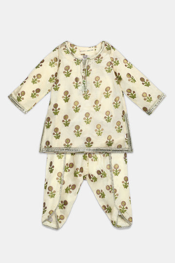 Beige Block Printed Infant 2PC