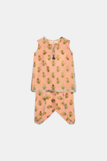 Peach Block Printed Infant 2PC