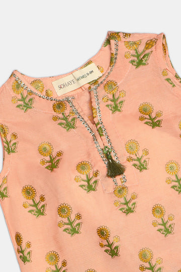 Peach Block Printed Infant 2PC