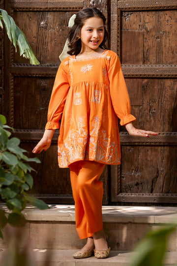 Orange Embroidered Girls 2PC