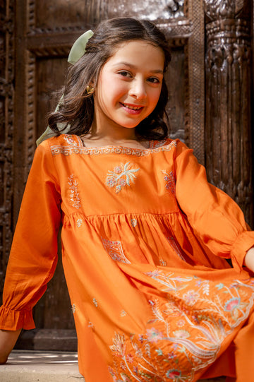 Orange Embroidered Girls 2PC