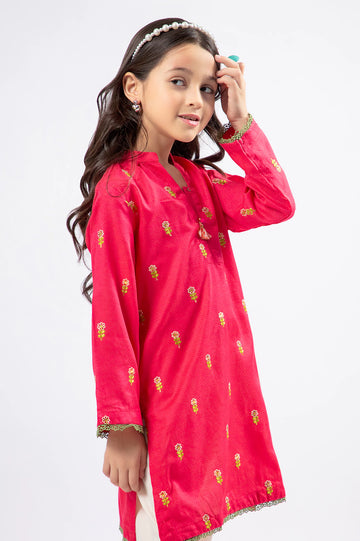 Red Embroidered Girls Kurti