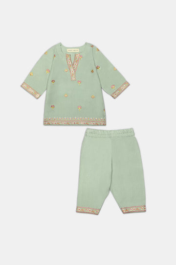 Light Green Embroidered Infant 2PC