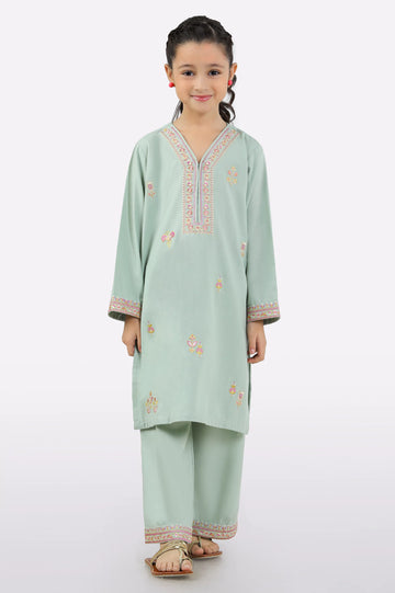 Light Green Embroidered Girls 2PC