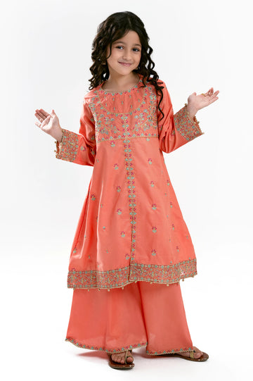Peach Embroidered Girls 2PC