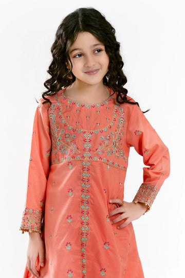 Peach Embroidered Girls 2PC