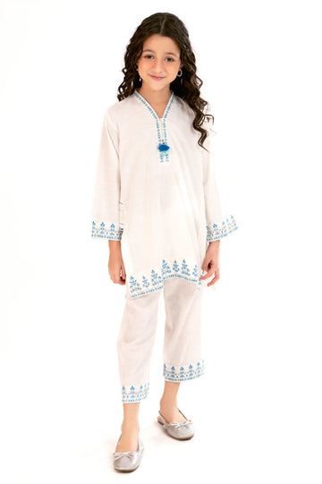White Embroidered Girls 2PC