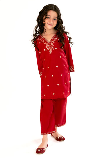 Red Embroidered Girls 2PC