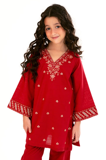 Red Embroidered Girls 2PC