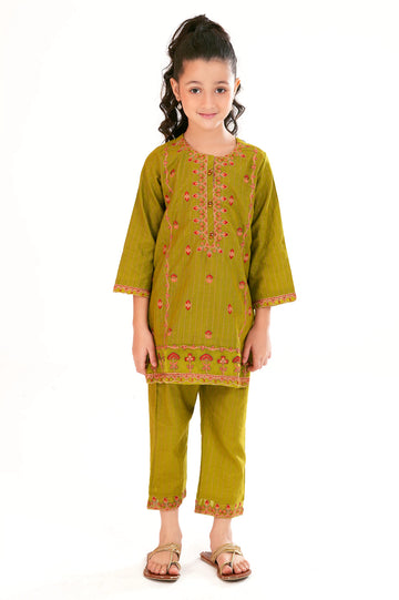 Olive Embroidered Girls 2PC