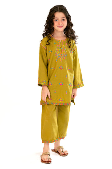 Olive Embroidered Girls 2PC