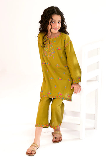 Olive Embroidered Girls 2PC