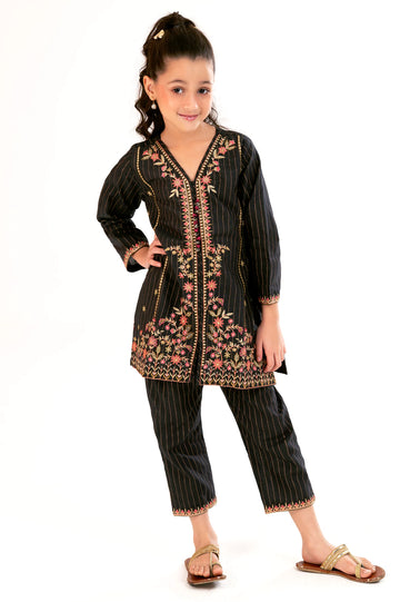 Black Embroidered Girls 2PC