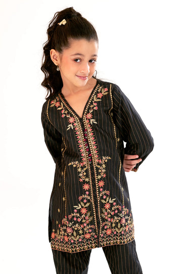 Black Embroidered Girls 2PC