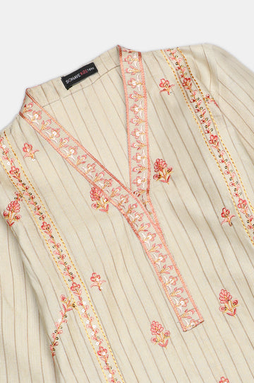 Beige Embroidered Girls 2PC