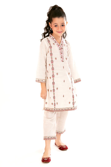 Off White Embroidered Girls 2PC
