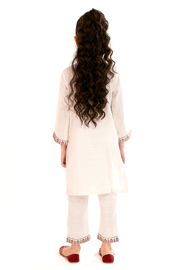 Off White Embroidered Girls 2PC