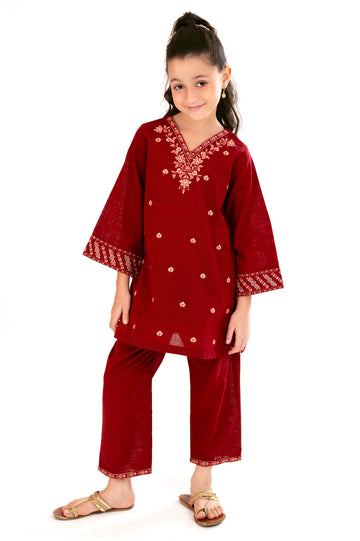 Red Embroidered Girls 2PC