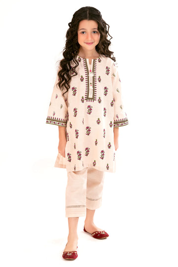 Beige Printed Girls 2PC